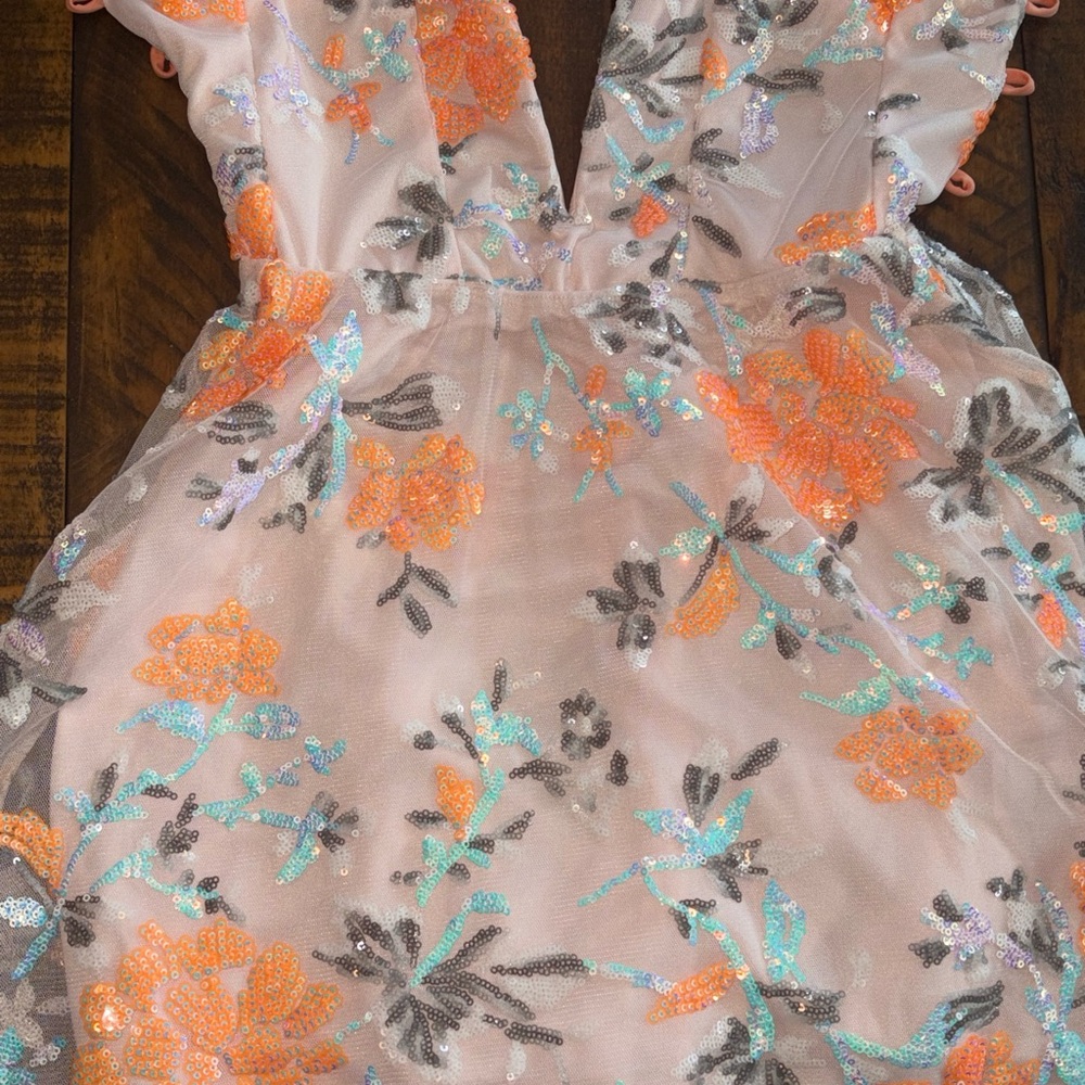 Lucy in the Sky Pink Dress with Orange and Blue Embroidery